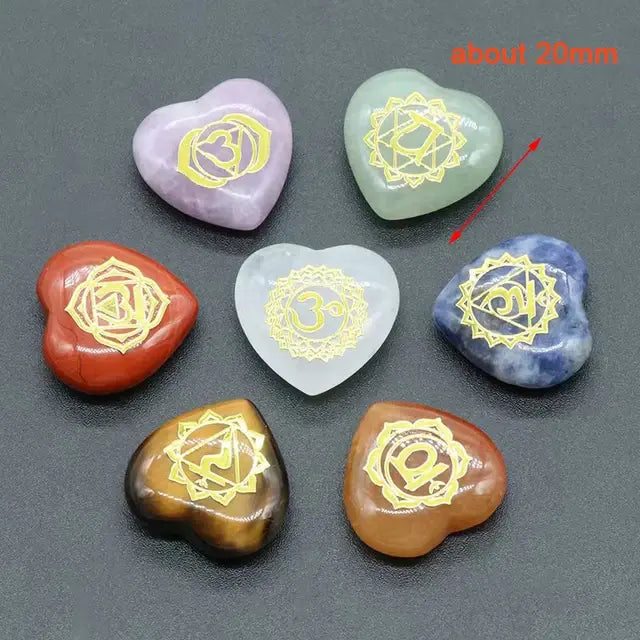 Set de 7 Piezas de Piedras de Cuarzo Cristalinas Naturales del Chakra del Corazón con Símbolos Grabados, Piedra de Yoga para la Fabricación de Joyas, Sanación Reiki y Meditación
