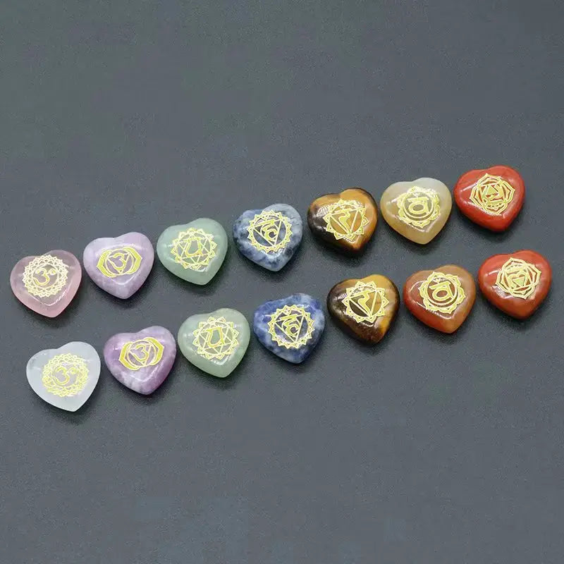 Set de 7 Piezas de Piedras de Cuarzo Cristalinas Naturales del Chakra del Corazón con Símbolos Grabados, Piedra de Yoga para la Fabricación de Joyas, Sanación Reiki y Meditación