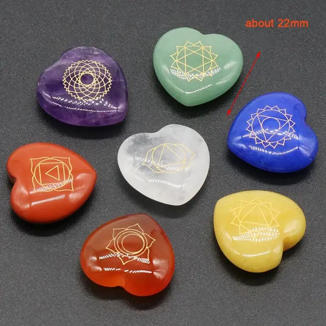 Set de 7 Piezas de Piedras de Cuarzo Cristalinas Naturales del Chakra del Corazón con Símbolos Grabados, Piedra de Yoga para la Fabricación de Joyas, Sanación Reiki y Meditación