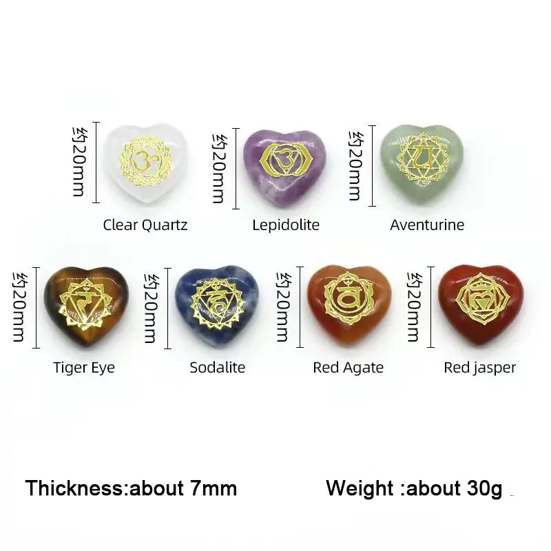 Set de 7 Piezas de Piedras de Cuarzo Cristalinas Naturales del Chakra del Corazón con Símbolos Grabados, Piedra de Yoga para la Fabricación de Joyas, Sanación Reiki y Meditación
