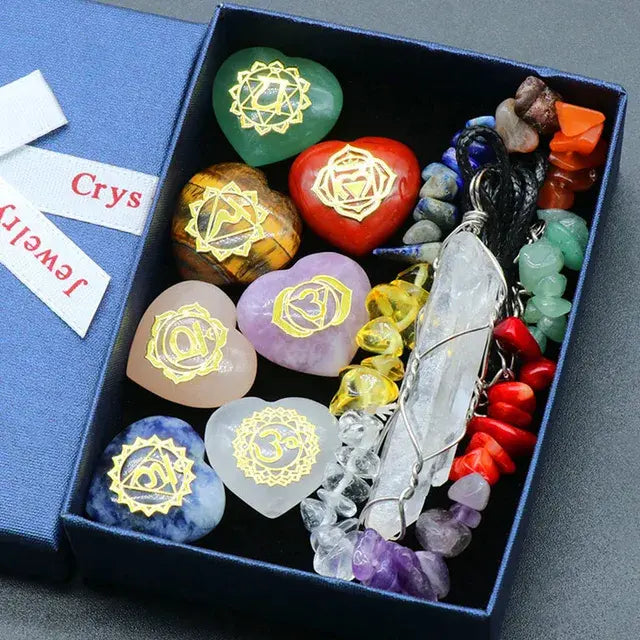 Set de 7 Piezas de Piedras de Cuarzo Cristalinas Naturales del Chakra del Corazón con Símbolos Grabados, Piedra de Yoga para la Fabricación de Joyas, Sanación Reiki y Meditación