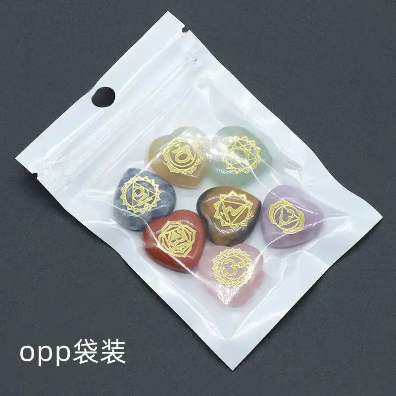 Set de 7 Piezas de Piedras de Cuarzo Cristalinas Naturales del Chakra del Corazón con Símbolos Grabados, Piedra de Yoga para la Fabricación de Joyas, Sanación Reiki y Meditación